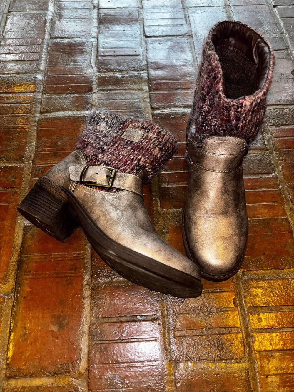 Muk Luks Metallic Pewter Ankle Booties with Knit Cuff